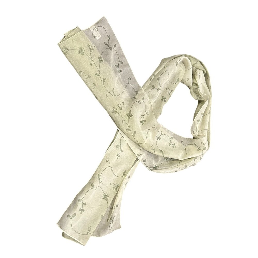 Paninidue Made In Italy Sheer Green Floral Vine Scarf 100% Polyester Lightweight